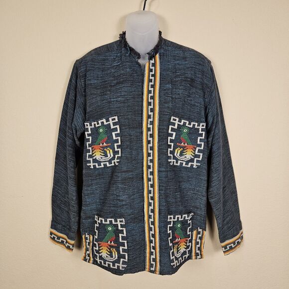 VTG 70s Guatemalan Handmade Quetzel Tribal Aztec Shirt Jacket Embroidered Medium - Picture 10 of 10